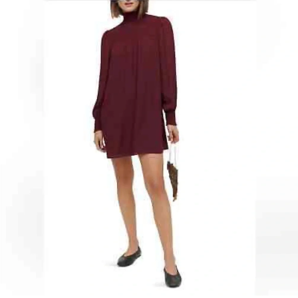 NWT Reformation Brandi Smocked Long Sleeve Mini Dress in Burgendy SZ S